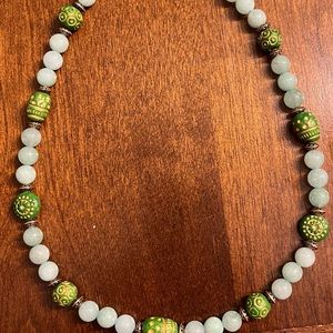 Genuine Jade and Acrylic beads. 18kt Gold plated metal.